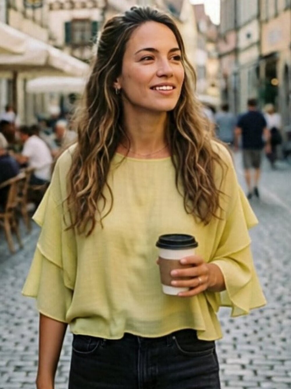 Anthropologie Lilka Lora Ruffle Sleeve Crop Top